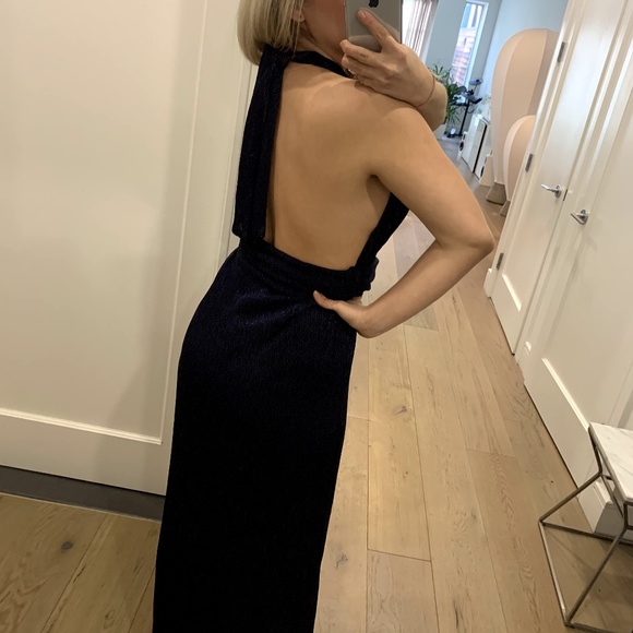 Zara Basic Open Back Evening Navy Sexy Gown - Picture 5 of 6